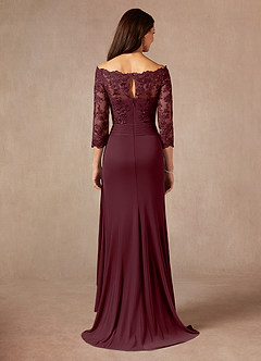 Azazie Rhonda Mother of the Bride Dresses Cabernet Mermaid Off the Shoulder Mesh Dress image2
