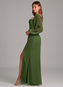 Azazie Brixley Brautjungfernkleider Meerjungfrau-Linie Langarm Chiffon Kleid Olivgrün image3