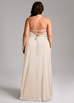 Azazie Mei Bridesmaid Dresses White Alabaster A-Line V-Neck Stretch Satin Dress image8