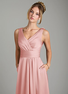 Azazie Karina Bridesmaid Dresses Powder Pink A-Line Pleated Stretch Satin Dress image7