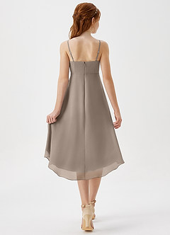 Azazie Mariam Junior Taupe A-Line Pleated Chiffon Dress image2