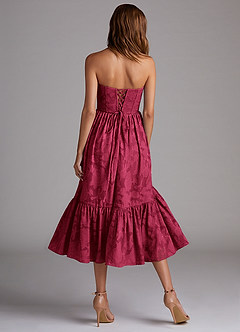 Azazie Delphina Bridesmaid Dresses Burgundy A-Line Strapless Floral Burnout Convertible Dress image3