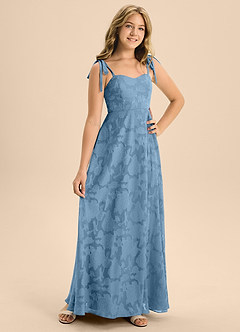 Azazie Rosey Junior Steel Blue A-Line Sweetheart Neckline Floral Burnout Dress image7