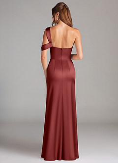 Azazie Wynter Bridesmaid Dresses Terracotta Sheath One Shoulder Stretch Satin Dress image2