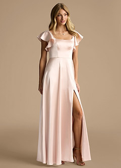 Azazie Bondi Bridesmaid Dresses Rose Gold A-Line Bow Metallic Satin Dress image2