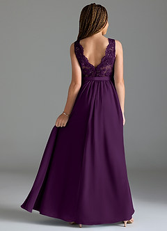 Azazie Elly Junior Grape A-Line Lace Chiffon Dress image2