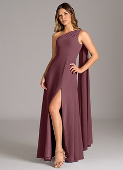 Azazie Tella Bridesmaid Dresses Sangria A-Line One Shoulder Chiffon Dress image3