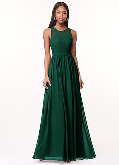 Azazie Nina Bridesmaid Dresses Emerald A-Line Pleated Chiffon Dress image1