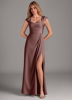 Azazie Laila Bridesmaid Dresses Espresso A-Line Pleated Stretch Satin Dress image4