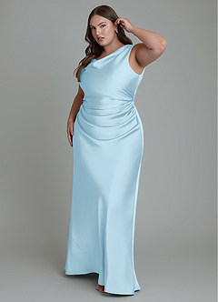Azazie Kieryn Bridesmaid Dresses Sky Blue Mermaid Pleated Stretch Satin Dress image9