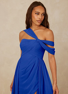 Christian Siriano Bridal for Azazie 1014 Robes de demoiselle d'honneur Robe Trapèze en Mousseline de soie Épaule décolletée Bleu Roi image16