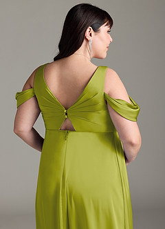 Azazie Rhea Robes de demoiselle d'honneur de maternité Robe Trapèze Épaule nue plissée Longueur ras du sol Satin extensible image13