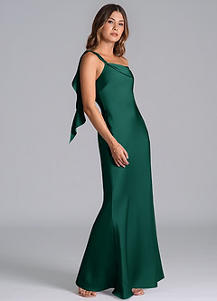 Azazie Driea Jurken voor bruidsmeisjes Jurk van Stretch Satijn met Zeemeermin One-Shoulder Smaragd image5