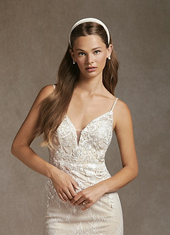 Azazie Sade Wedding Dresses Diamond White Nude Mermaid Sequins Tulle Dress image7
