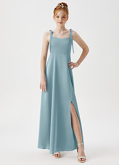 Azazie Rosey Junior A-Linie Herzausschnitt Stretch-Satin Kleid Stimmungsvolles Blau image5