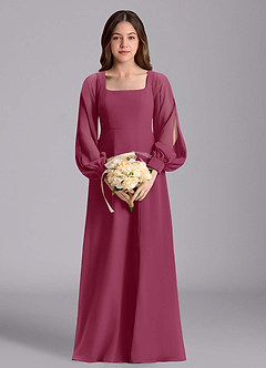 Azazie Bondi Junior Vestido de Mora de Gasa de Corte en A con Blusón image3