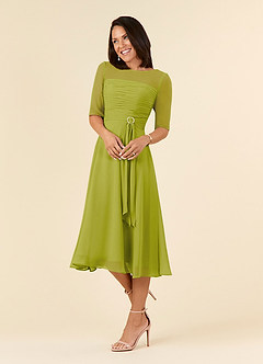 Azazie Naomi Abiti per la Madre della Sposa Abito A-Line in Chiffon Plissettato con Scollo a Barca Citronella image3