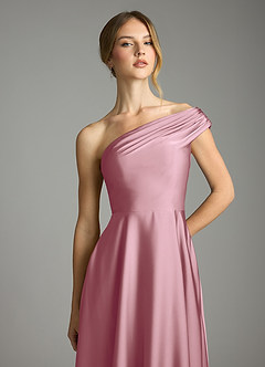 Azazie Melanie Bridesmaid Dresses Vintage Mauve A-Line Off the Shoulder Stretch Satin Dress image6