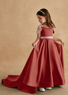 Azazie Jodi Flower Girl Dresses Terracotta A-Line Matte Satin Dress image1