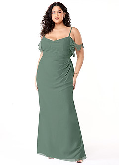 Azazie Emeralda Robes de demoiselle d'honneur Robe Fourreau en Mousseline de soie Épaule décolletée Eucalyptus image7