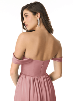 Azazie Morana Brautjungfernkleider Wandelbar A-Linie Schulterfrei Stretch-Satin Kleid Altrosa image7