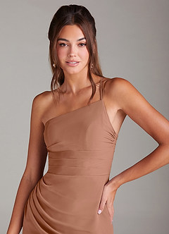 Azazie Eren Vestidos de damas de honor Vestido de Bronceador de Gasa de Corte Recto con Hombro unilateral image6