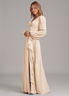 Azazie Simone Bridesmaid Dresses White Alabaster A-Line Long Sleeve Chiffon Dress image6