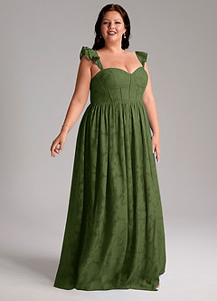 Azazie Denisse Bridesmaid Dresses Olive A-Line Ruched Floral Burnout Dress image10