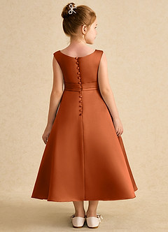 Azazie Eve Flower Girl Dresses Burnt Orange A-Line Pleated Matte Satin Dress image2