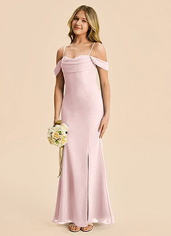 Azazie Nira Junior Vestido Rosa Rubor de Gasa de Corte Sirena con Drapeado image1
