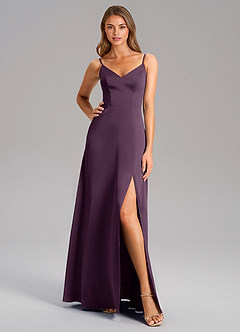 Azazie Talina Bridesmaid Dresses Plum A-Line Stretch Satin Dress image3