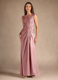 Azazie Santa Barbara vestidos de madre de la novia Vestido de Rosa Polvorienta de Satén Elástico de Recto con Plisado image4