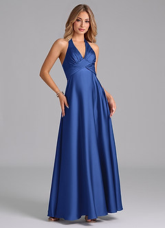 Azazie Tessie Bridesmaid Dresses Royal Blue A-Line Pleated Stretch Satin Dress image4