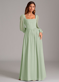 Azazie Hattie Bridesmaid Dresses Dusty Sage A-Line Corset Chiffon Dress image4