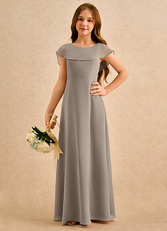 Azazie Kittie Girls Formal Robe Demoiselle D'honneur Fillette Robe Trapèze en Mousseline de soie Taupe image5