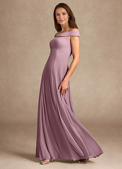 Azazie Ewa Mother of the Bride Dresses Dusty Rose A-Line Off the Shoulder Mesh Dress image2