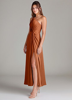 Azazie Brooke Suknie dla druhen Linia A Jedno ramię Satyna elastyczna Długość kostki Sukienka image5