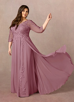 Azazie Noella Mother of the Bride Dresses Vintage Mauve A-Line V-Neck Lace Chiffon Dress image11