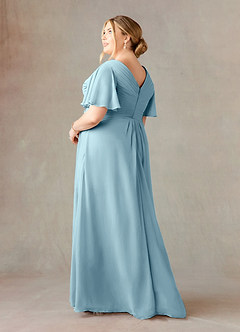 Azazie Morning Glory Mother of the Bride Dresses Moody Blue A-Line V-Neck Ruched Chiffon Dress image8