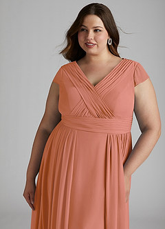 Azazie Organa Schlussverkauf A-Linie Plissee Chiffon Kleid Desert Rose image11