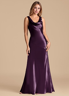 Azazie Rylina 신부 들러리 드레스 인어 메탈릭 새틴 바닥 길이 드레스 image1