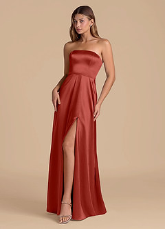 Azazie Wren Bridesmaid Dresses Rust A-Line Strapless Metallic Satin Dress image3