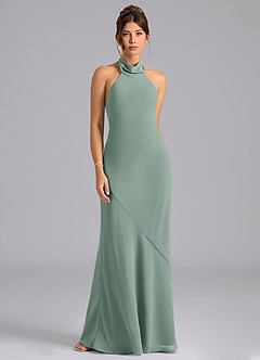Azazie Velli Bridesmaid Dresses Silver Sage Mermaid High Neck Chiffon Dress image6