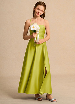 Azazie Pebbles Girls Formal Sukienki dla dziewczynek sypiących kwiaty Litera A Plisowana Matowy satynowy Długość kostki Sukienka image6
