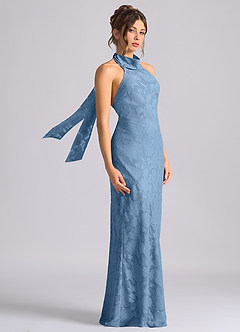 Azazie Velli Bridesmaid Dresses Steel Blue Mermaid High Neck Floral Burnout Dress image4