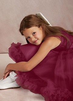 Azazie Lottie Flower Girl Dresses Mulberry A-Line One Shoulder Satin Dress image4
