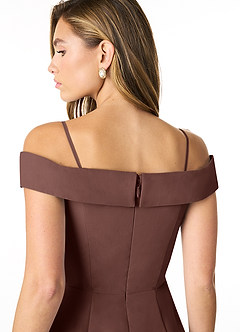 Azazie Lecia Robes de demoiselle d'honneur Robe Empire Convertible en Mousseline de soie Schulterfrei, plissiert Expresso image7