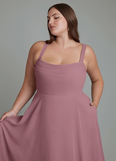 Azazie Shaude Bridesmaid Dresses Amethyst A-Line Pleated Chiffon Dress image11