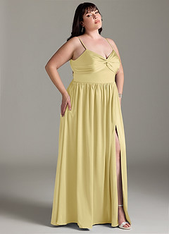 Azazie Zeya Bridesmaid Dresses Lemon Sorbet A-Line Pleated Stretch Satin Dress image11