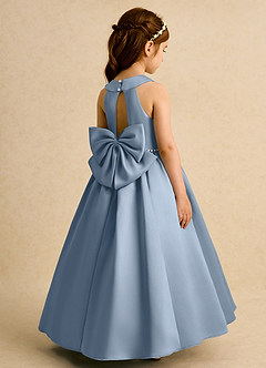 Azazie Daisies Robe Demoiselle D'honneur Fillette Robe Princesse en Mat Satiné Arc Bleu Poussiéreux image1